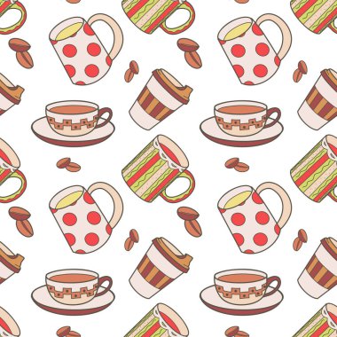 Çay ve kahve fincanlarında pürüzsüz bir desen var.