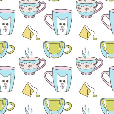 Çay ve kahve fincanlarında pürüzsüz bir desen var.