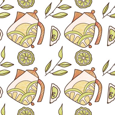 Kalemsiz desen, çay ve kahve için fincan ve çaydanlık.