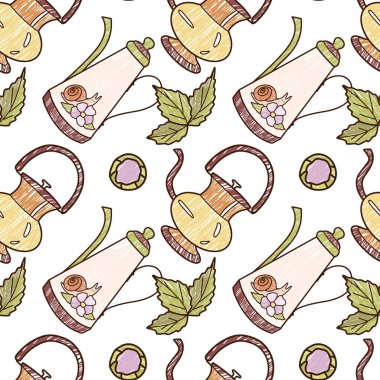 Kalemsiz desen, çay ve kahve için fincan ve çaydanlık.