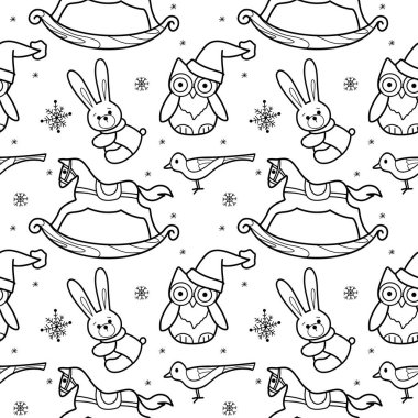 vector contur seamless pattern New Year s, Christmas decorations, toys