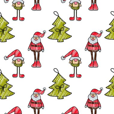 Vektör kontur ve kalem desensiz yeni yıl, Noel süslemeleri oyuncakları