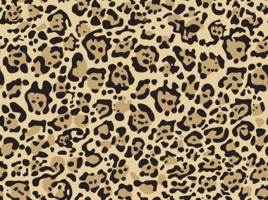 Leopar desenli vektör kusursuz. Kumaş, kağıt ve giysiler için modaya uygun bir geçmiş. Hayvan deseni