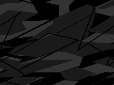 Karanlık bir arka planda kusursuz geometrik şekiller ve çizgiler. Modern kamuflaj. Yarış geçmişi. Kumaş, vinil ve çıkartma üzerine basılmış. Vektör