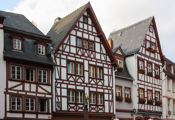 Facades of houses in historical city center Mainz