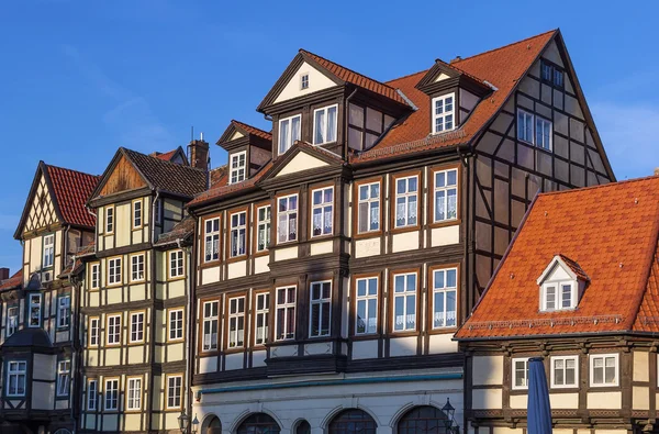 Ulice s hrázděnými domy v Quedlinburgu, Německo — Stock fotografie