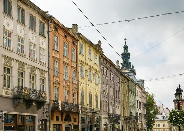 Houses on a market square in Lviv — Stock Photo, Image