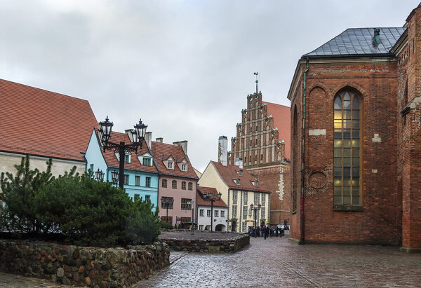 Square with the historical houses in the old town of Riga, Latvia