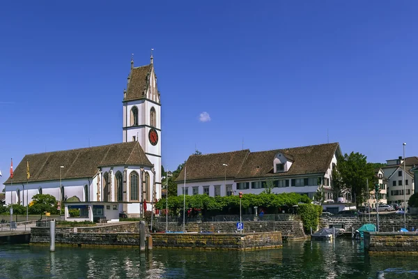 Gereja di danau Zurich, Swiss — Stok Foto