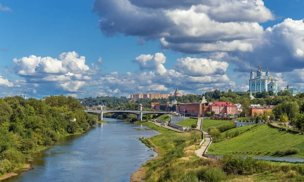 Вид Смоленськ Собором Дорміськх Дніпра Росія — стокове фото