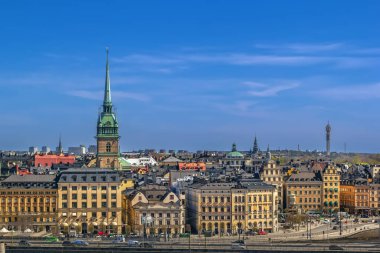 İsveç, Stockholm 'deki Sodermalm Adası' ndan Gamla Stan 'in görüntüsü