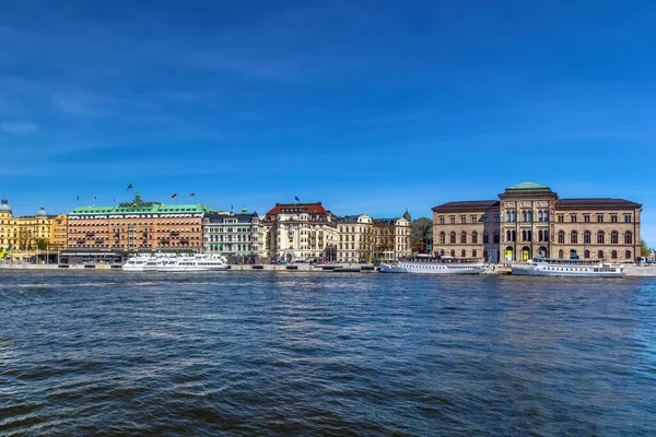 Vue Sur Remblai Dans Centre Stockholm Avec Grand Hôtel Suède — Photo