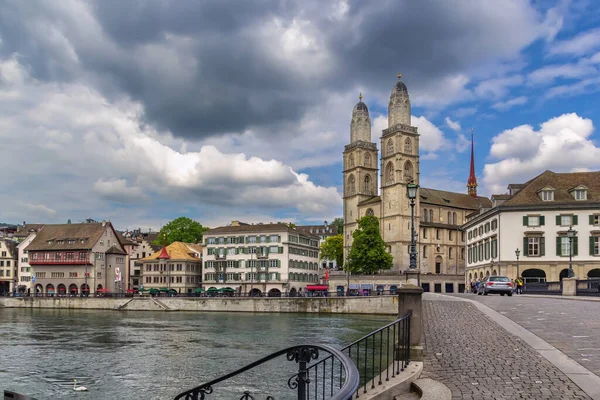 Grossmunster Románský Protestantský Kostel Curychu Švýcarsku — Stock fotografie