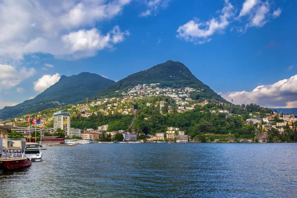 Vista Lago Lugano Com Montanha Monte Bre Suíça — Fotografia de Stock
