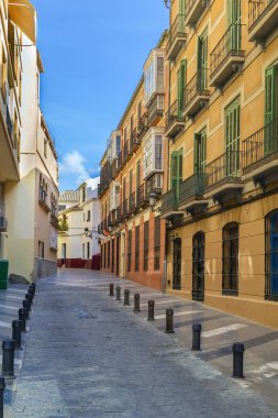 Street with historical building in Malaga old city, Spain