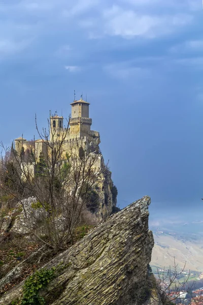 First Tower Fortress Guaita Oldest Three Towers Constructed Monte Titano — Stock Photo, Image