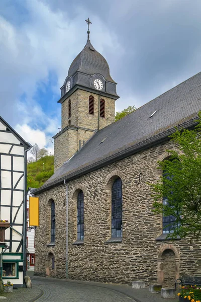 Kościół Placu Markt Centrum Monschau Niemcy — Zdjęcie stockowe