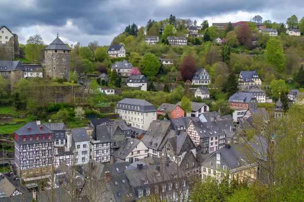 Vista Cidade Monschau Partir Topo Colina Alemanha — Fotografia de Stock