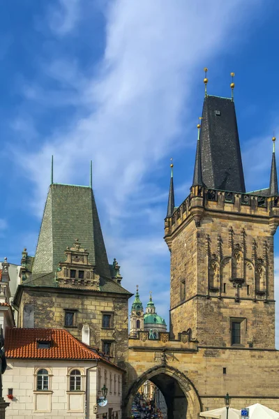 Charles Brug Toren Aan Kant Van Mala Strana Prague Tsjechië — Stockfoto