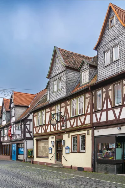 Strada Con Storica Casa Graticcio Budingen Assia Germania — Foto Stock