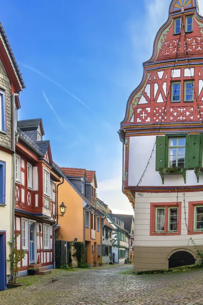 Οδός Ημι Ξύλινα Σπίτια Στην Παλιά Πόλη Idstein Γερμανία Φωτογραφία Αρχείου