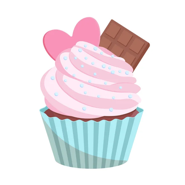 Cute Cupcake Chocolate Heart Cartoon Design — Stock Vector