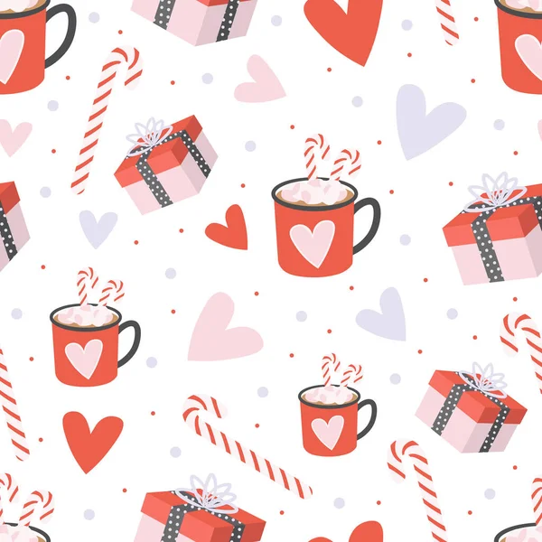Sevgililer Günü için hoş, kusursuz bir desen. Hediye kutuları, çıkartmalar, tasarım, günlük, planlayıcı, ambalaj kağıdı, duvar kağıtları, tekstil, kağıt, kumaş, web sayfaları için arka plan