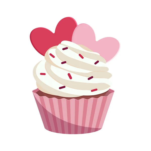 バレンタインデーのデザインのための赤いハートのカップケーキ — ストックベクタ