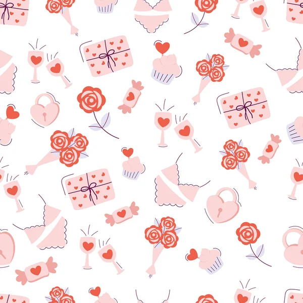 Cute Seamless Pattern Valentine Day Background Gift Boxes Stickers Design — Stock Vector