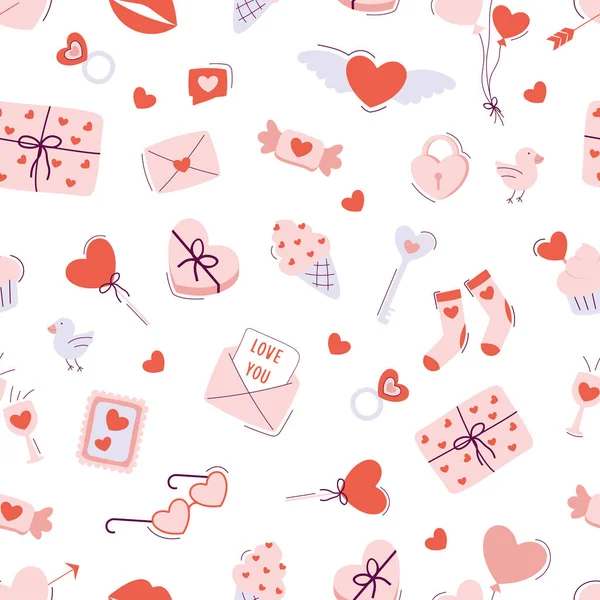 Leuk Naadloos Patroon Voor Valentijnsdag Achtergrond Voor Geschenkdozen Stickers Design — Stockvector