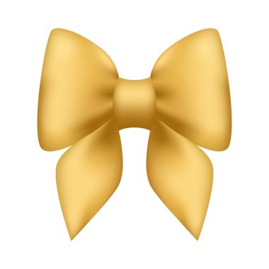 Saten kurdeleden yapılmış altın yay, kompozisyonların tasarımı için vektör yay, illüstrasyon.