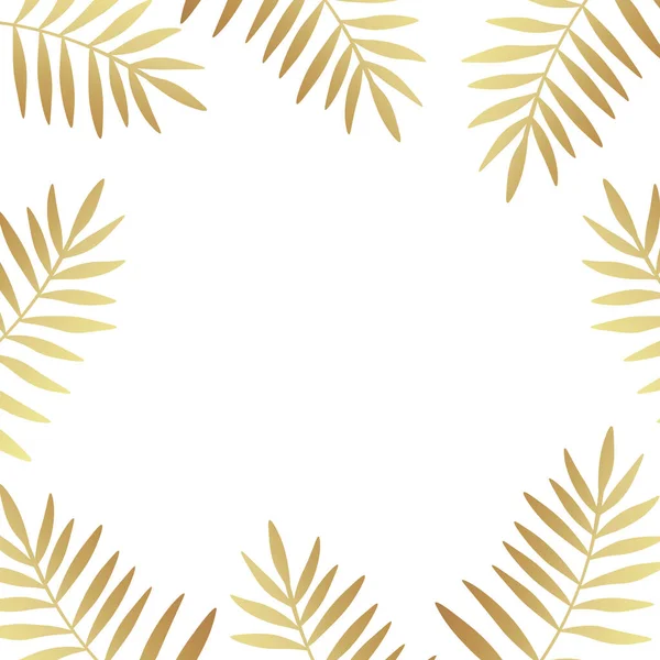 现代金黄色热带树叶在白色背景上的抽象框架 — 图库矢量图片