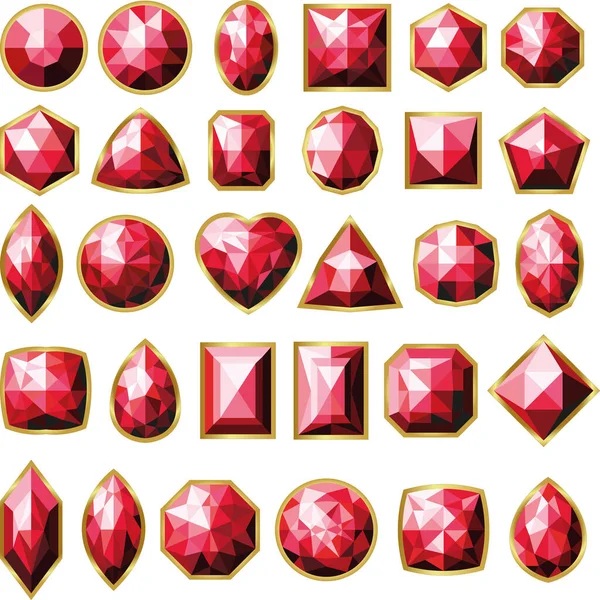 Gemas Rojas Gran Conjunto Cristales Rojos — Vector de stock