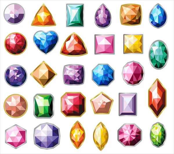 Diferentes Piedras Preciosas Colores Gran Conjunto Cristales — Vector de stock
