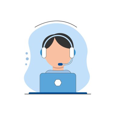 Santral operatörünü ara. Erkek. Yardım hattı destek servisi 24 saat. Kulaklıklı çağrı merkezi asistanı. Vektör illüstrasyonu.