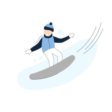  Adam dağdan kayak yapıyor. Kış aktivitesi. Düz Çizim