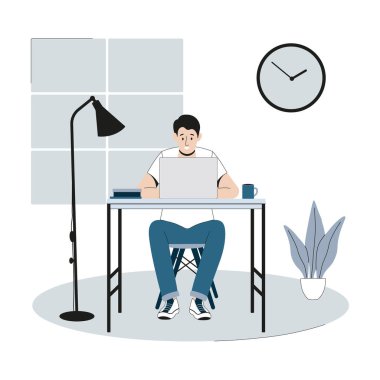 Merkez ofis. Evde çalışıyorum. Evde ders çalışmak. Serbest çalışıyorum. Güzel çizgi film tasarımı..