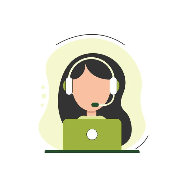 Santral operatörünü ara. Bir kadın. Yardım hattı destek servisi 24 saat. Kulaklıklı çağrı merkezi asistanı. Vektör illüstrasyonu.