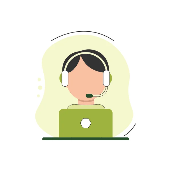 Santral operatörünü ara. Erkek. Yardım hattı destek servisi 24 saat. Kulaklıklı çağrı merkezi asistanı. Vektör illüstrasyonu.
