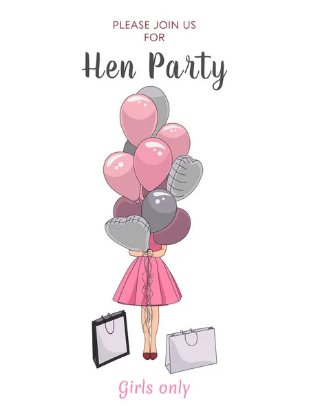 Mädchen Mit Luftballons Henne Party Einladung Tamplate Für Ladies Night — Stockvektor