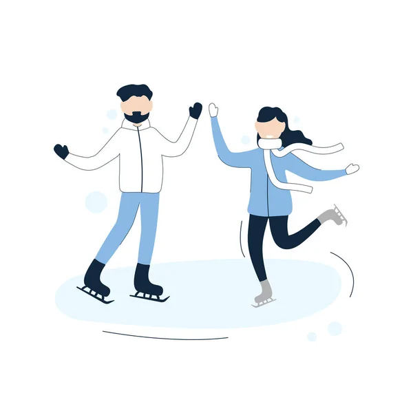  Erkek ve kadın buzda kayıyor. Kış aktivitesi. Düz Çizim