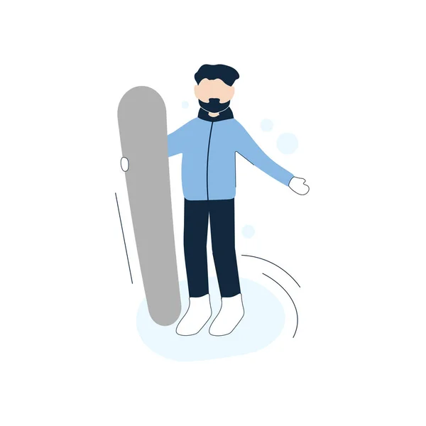  Snowboard 'lu adam. Kış aktivitesi. Düz Çizim