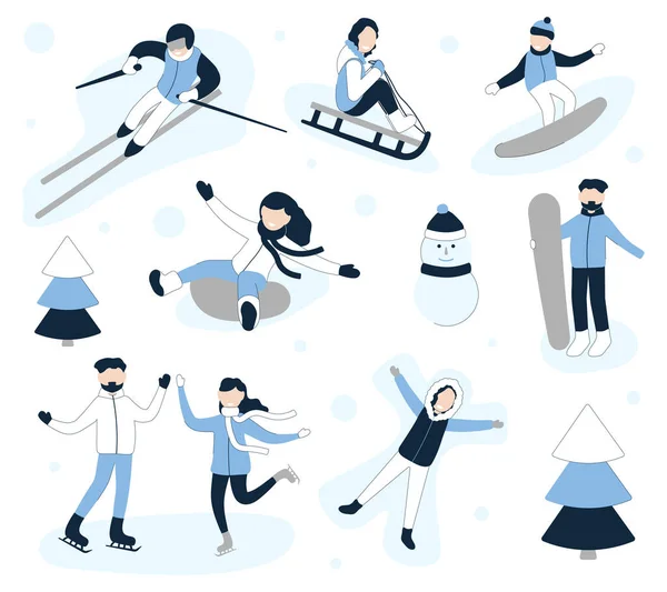 Kış aktiviteleri ayarlandı. Çizgi film düz stili