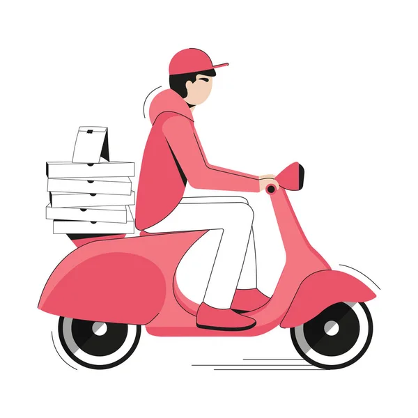 Pizzabote Mit Dem Fahrrad Flacher Cartoon Stil — Stockvektor