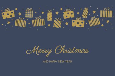 Elle çizilmiş Noel kartı hediye kutuları ve dilekler. Vektör