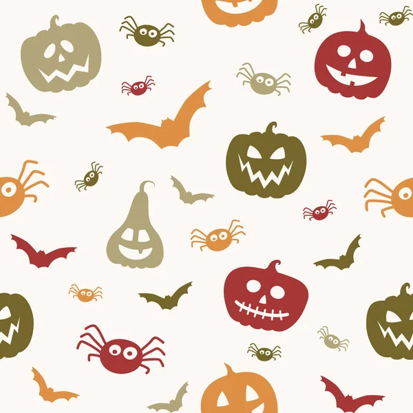 Patrón Halloween Con Calabazas Divertidas Murciélagos Arañas Fondo Pantalla Vector — Vector de stock