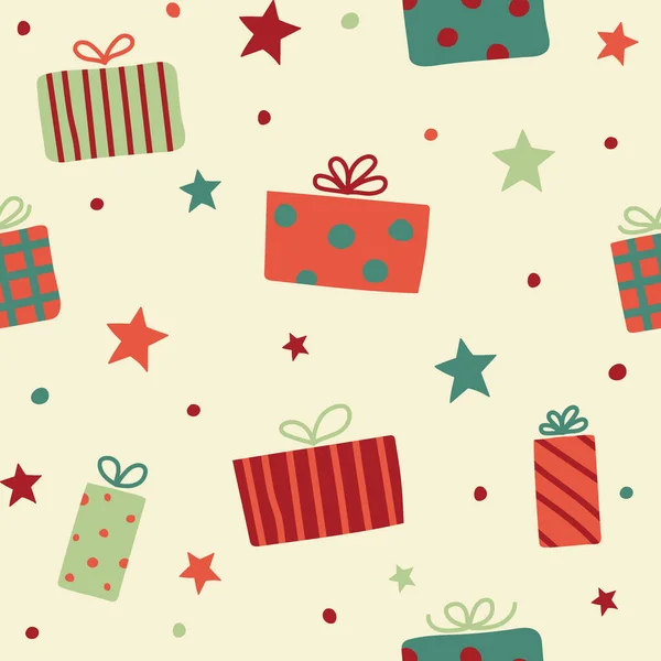 Weihnachtsmuster Mit Handgezeichneten Geschenkschachteln Weihnachtsgeschenkpapier Konzept Vektor — Stockvektor