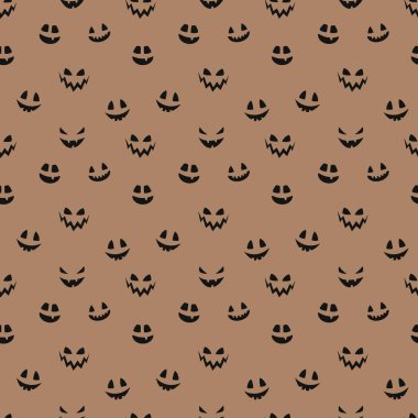 Cadılar Bayramı desenli, ürkütücü balkabağı suratlı. Kusursuz bir doku. Vektör