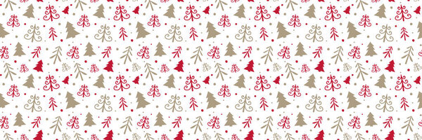 Рождественский бесшовный узор с нарисованными вручную деревьями. Оберточная бумага. Вектор