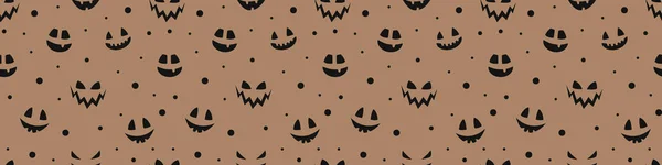 Halloween Banner Med Rolig Pumpa Lykta Ansikte Sömlös Konsistens Vektor — Stock vektor